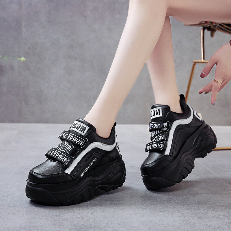WDHKUN Thick Bottom Chunky Sneakers Women White Black Patchwork High Platform Shoes Woman Casual Autumn Winter Wedges Footwear