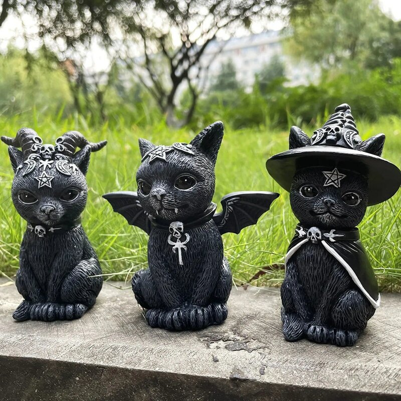 2021 New Halloween Decoration Ornaments Mytserious Cat With Bat-wings Resin Handicraft Decoration Animal Sculpture Party Gift