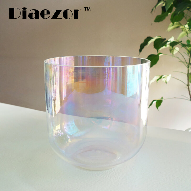 Diaezor 6 Inch 440Hz or 432Hz Clear Chakra Stress Relieving Alchemy magic Colorful Quartz Crystal Singing Bowl for Sound Healing