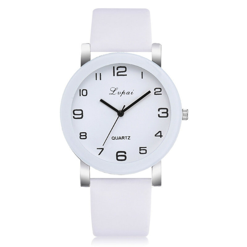 Lvpai relógio de pulso feminino, relógio fashion simples de quartzo branco, pulseira de couro casual para mulheres