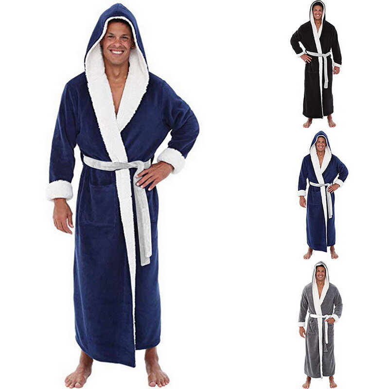 男性カジュアル着物ピースは秋フランネルロングローブ厚く暖かいパジャマプラスサイズ5XLネグリジェ男性カジュアルホームウェア
