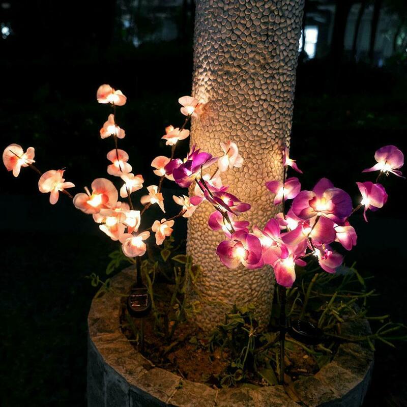 Solar Phalaenopsis Zweig Licht 20 LED Vorsichtig Licht Dekorationen Warme Garten Licht Licht Und Weiß B1K1