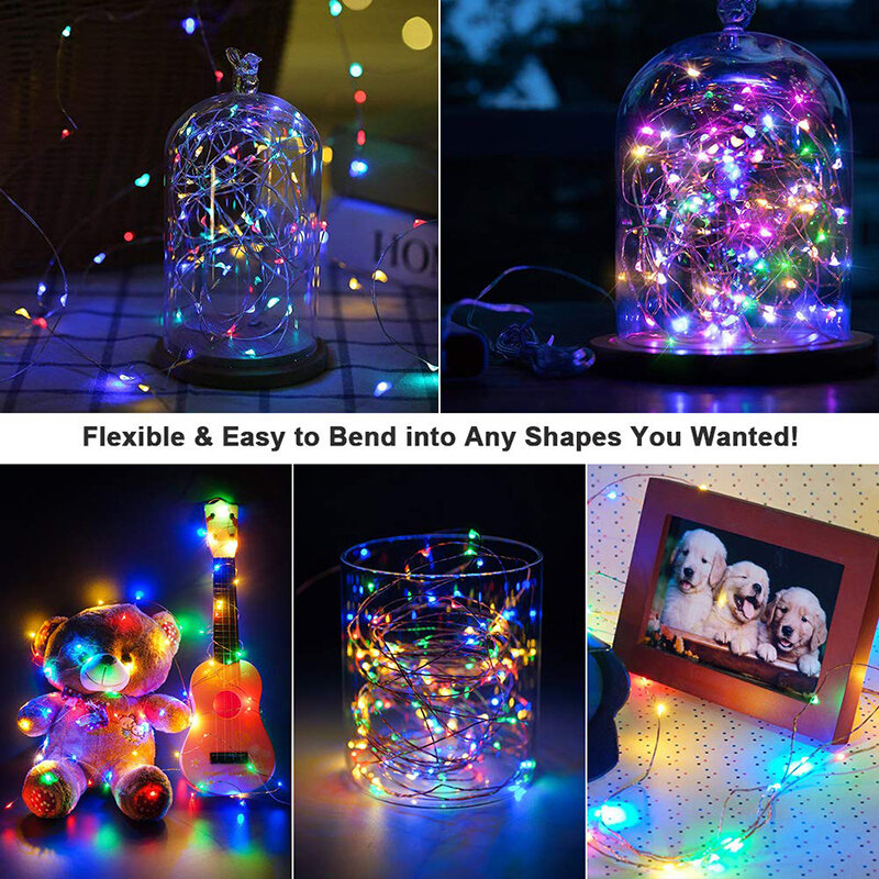 Guirlande lumineuse féerique USB avec Clips Photo, luminaire décoratif d'intérieur, idéal pour une fête de noël, un mariage ou un anniversaire