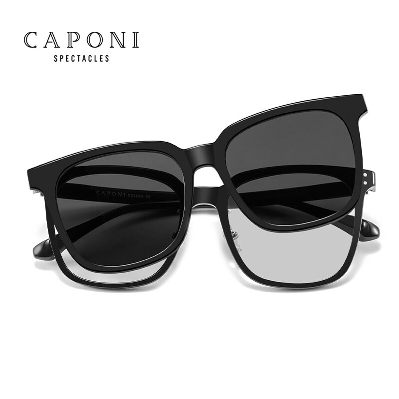 CAPONI-Montura de gafas con Clip polarizado 2 en 1, lentes ópticas Anti luz azul, soporte de prescripción personalizada, 21033