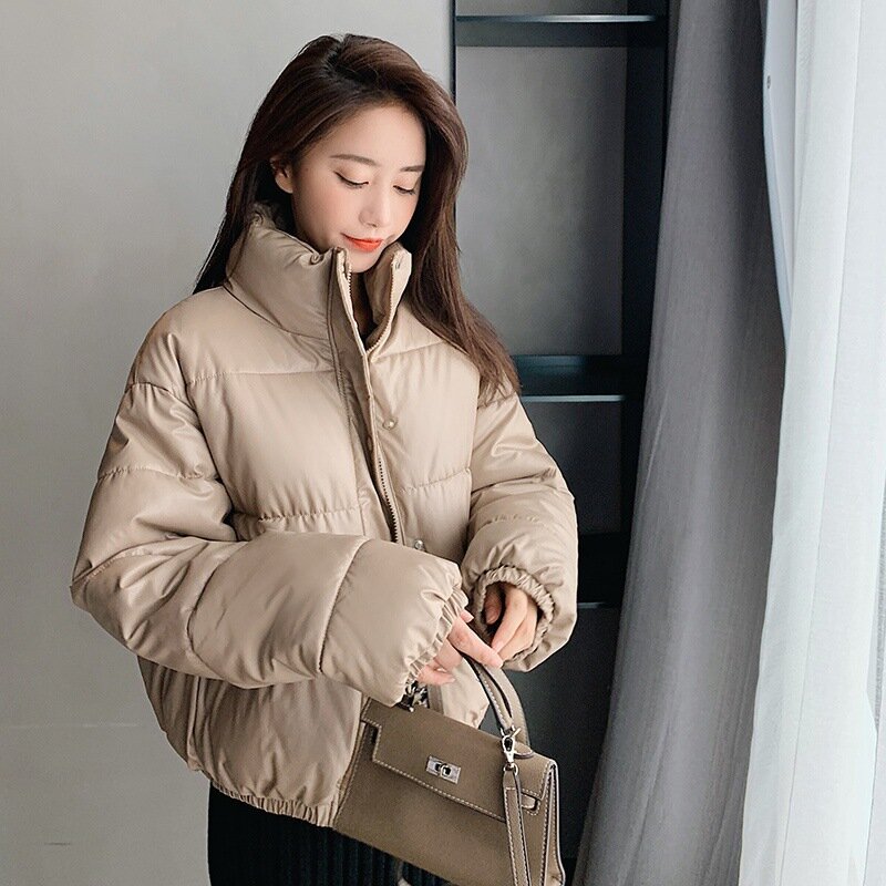 Krótka ocieplana kurtka z bawełny nowa koreańska puchowa ocieplana kurtka z bawełny krótka studencka luźna 2021 zimowa z kapturem bez prania bawełna damska