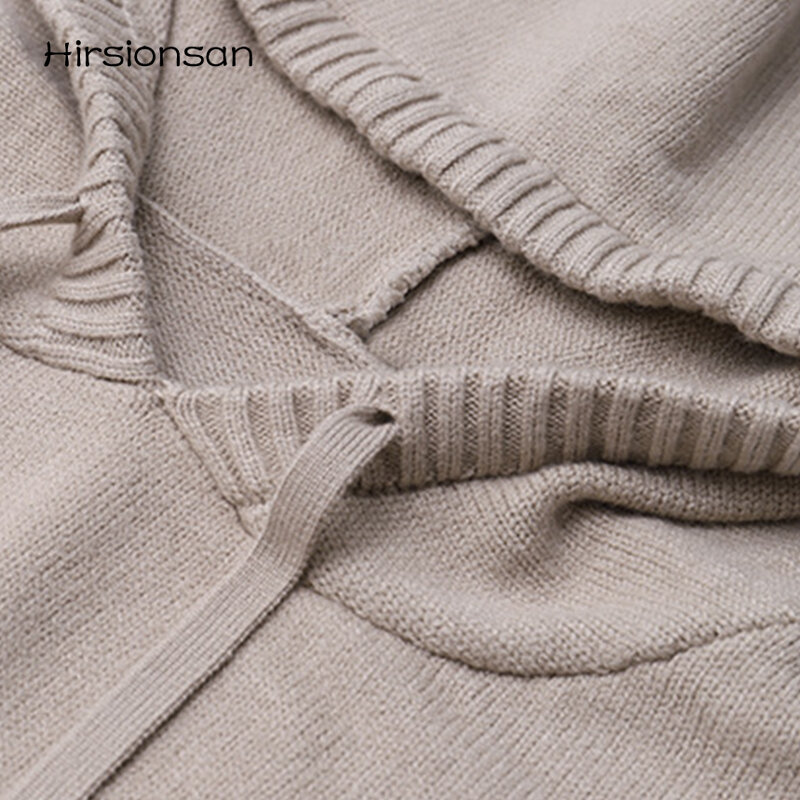 Hirsionsan Fleece Knitted Sports Suits for Women Tracksuit Two Peice Sets Home Clothes Female Solid Warm Hooded Sweatsuits Lady