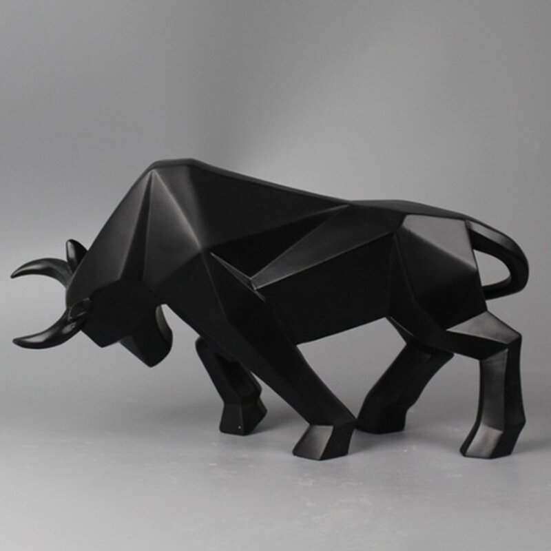 AF88 -Geometric Cattle Statue OX Bull Sculpture Ornament Abstract Animal Figurines Room Desk Decor Home Decoration