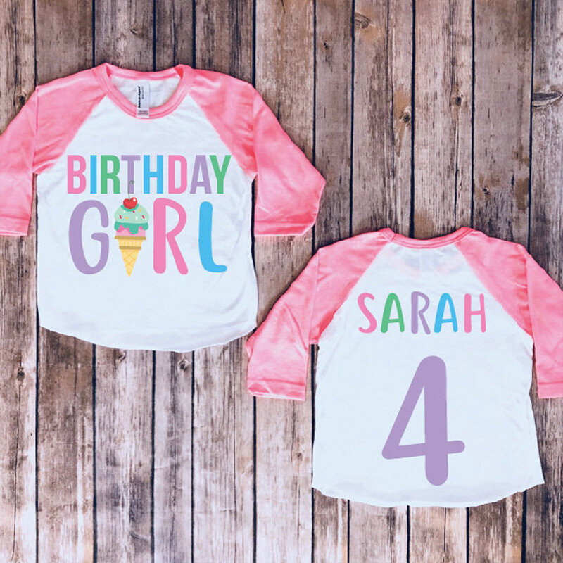 Spersonalizowana urodzinowa koszula dziewczęca, koszulka urodzinowa z lodami, koszula z lodami, urodziny z lodami, strój urodzinowy dla dziewczynki