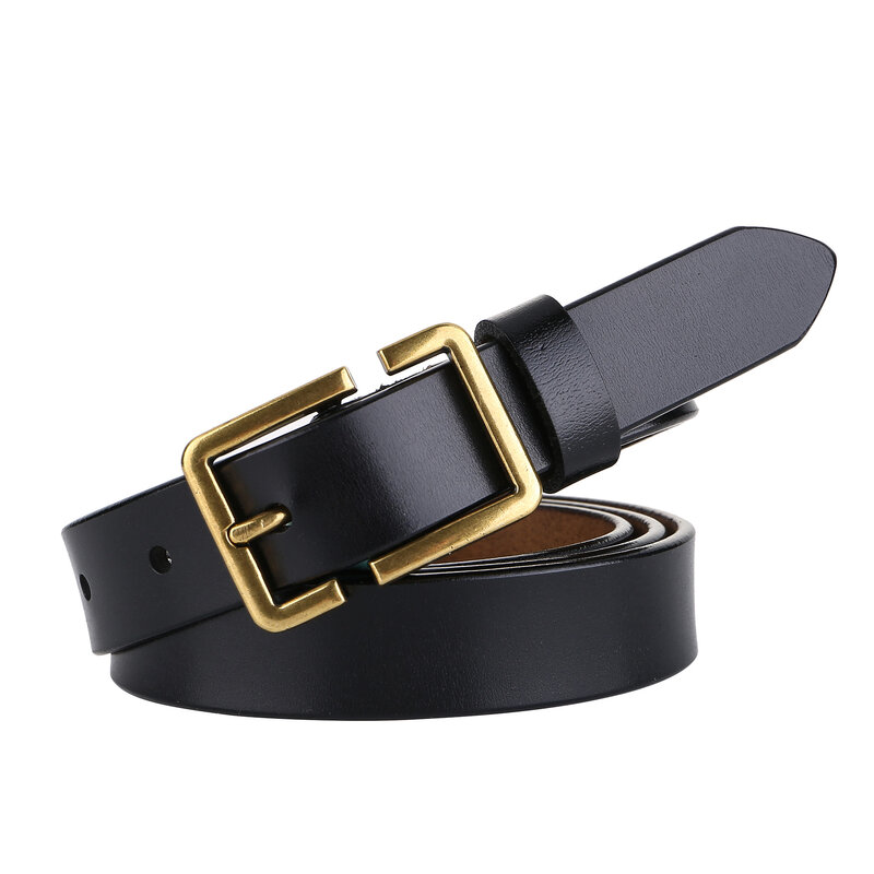 Cinturón de lujo de cuero genuino para mujer, Correa con hebilla de Pin dorado, elegante, Vintage, para Jeans, envío directo