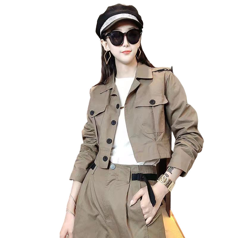 Spring Autumn Two Piece Set Casual Women Sets Turn Down Collar Coat Full Length Pant Plus Size Woman Tracksuit Two Pieces