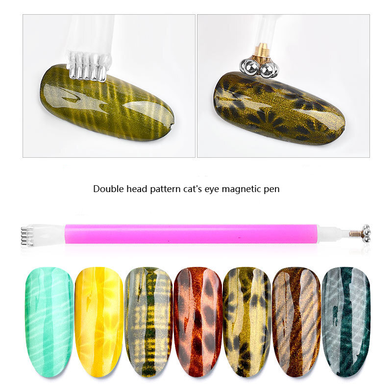 Cat Eyes Double Headed Magnet Nail Art Magnet Stick for Nail Gel Polish 3D Line Strip Flowers Effect Strong Magnetic Pen Tools