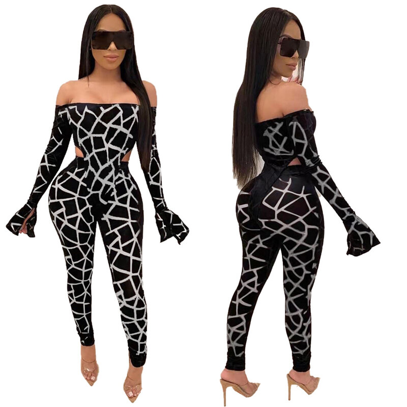 Sexy Women Two Piece Outfits Elegant Transparent Bodysuit And Pants Set Summer See Through Hollow Out Tracksuit Matching Sets