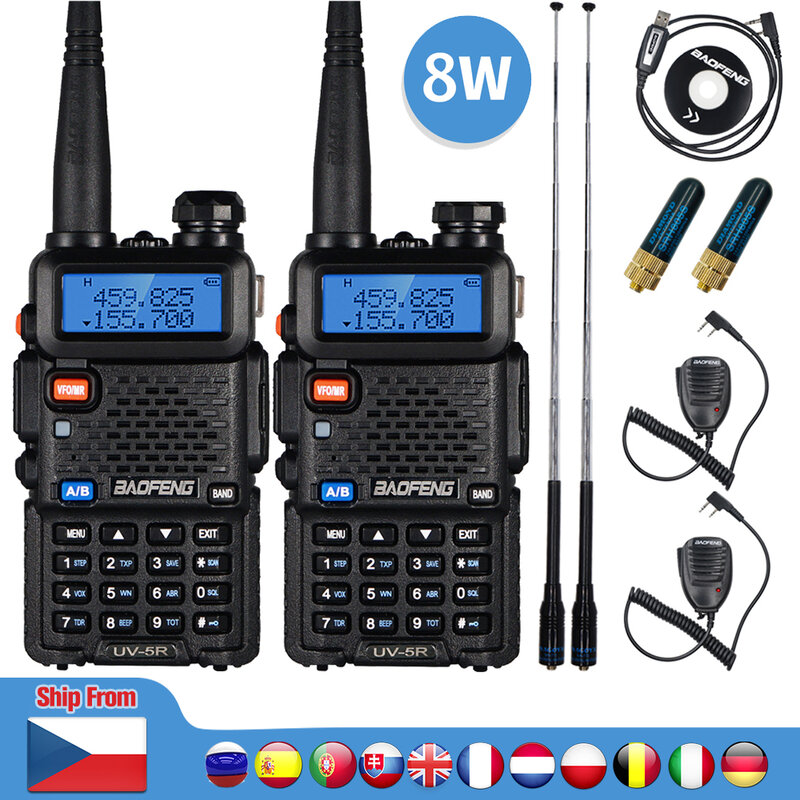 2 pçs real 8w baofeng UV-5R walkie talkie uv 5r alta potência amador presunto cb estação de rádio uv5r transceptor banda dupla 10km intercom