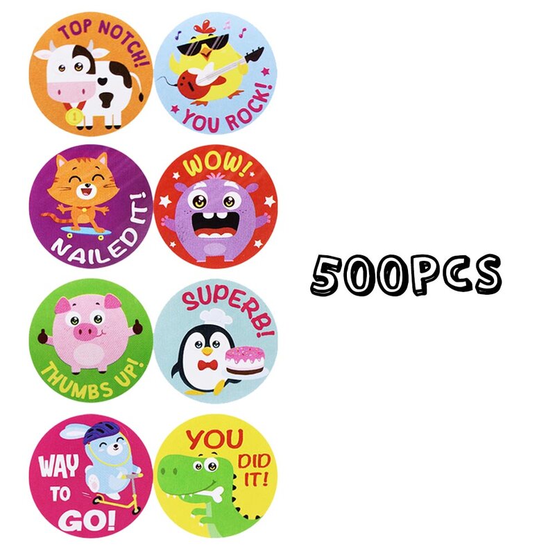 500 Pcs/Roll Leuke Dieren Beloning Stickers Voor Leraren Studenten Voor Kids In 8 Ontwerpen Training Stickers Motivatie Stickers