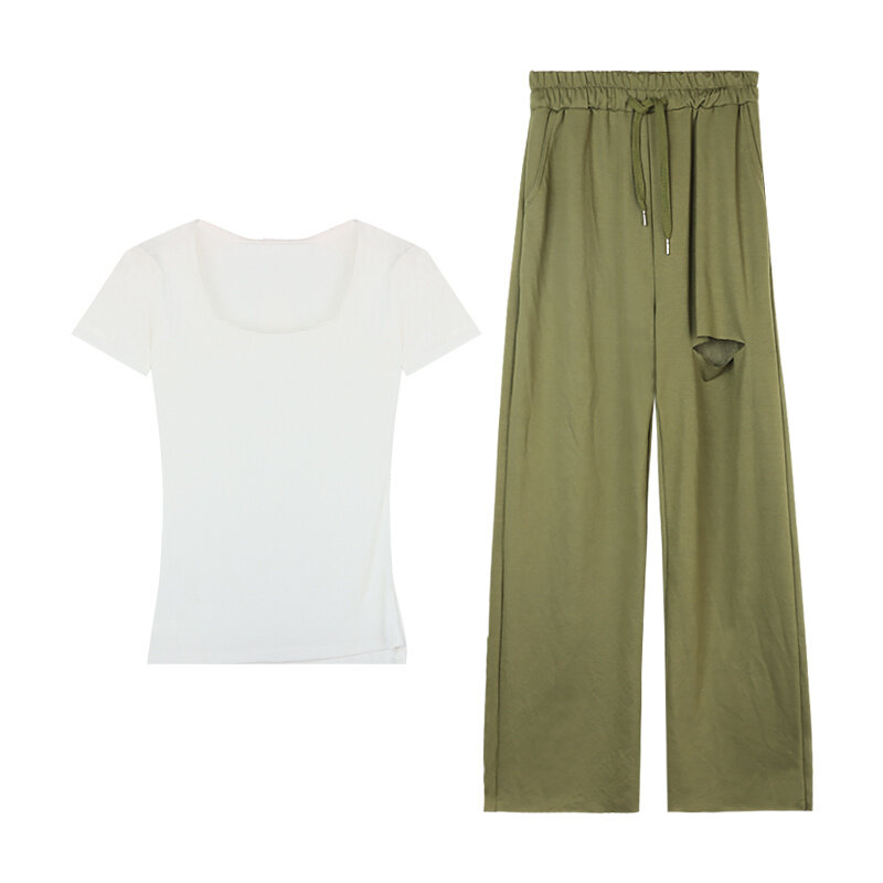 Short Sleeve T-shirt Women's Summer Square Neck Slim Fit Irregular Design Sense Niche Split Top