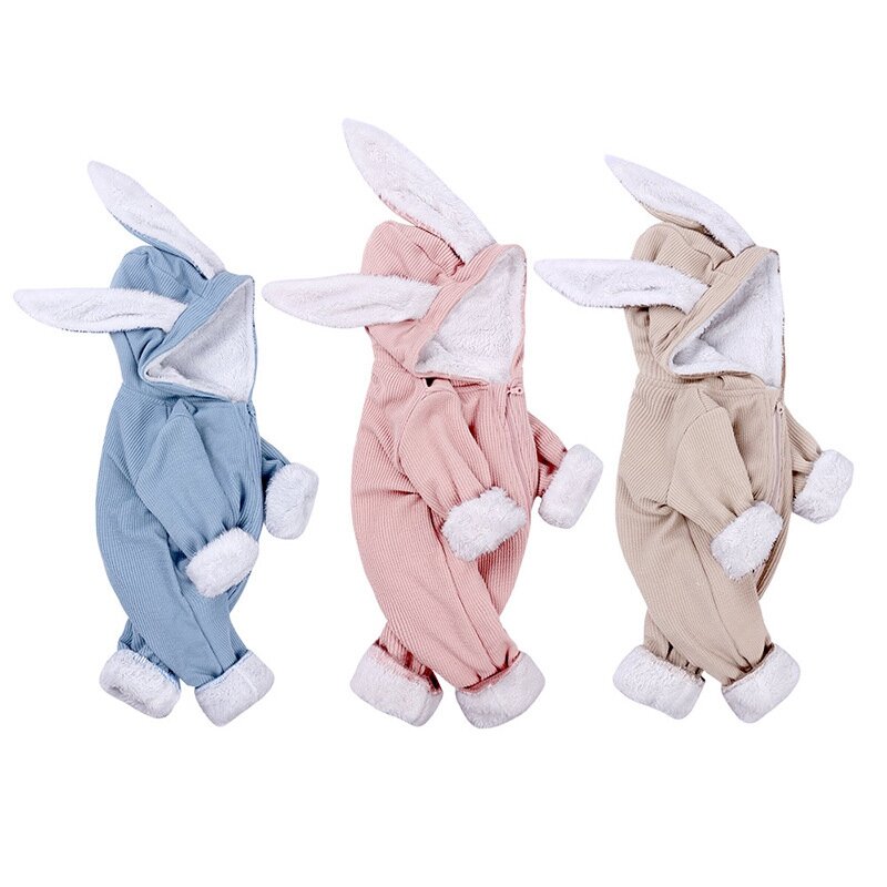 Осенне-зимние комплекты одежды для малышей, комбинезон для новорожденных мальчиков и девочек с ушками кролика, одежда с длинным рукавом, ко...