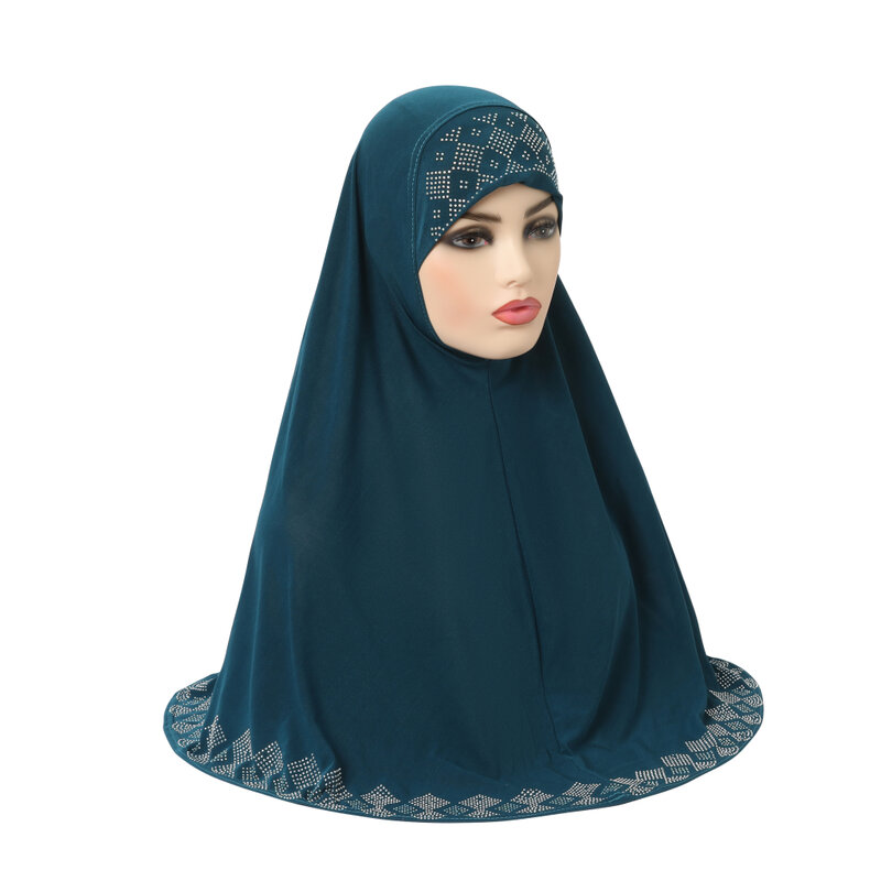 H146 Hijab Amira Muslim Kualitas Tinggi Ukuran Sedang 70*70Cm dengan Berlian Buatan Tarik Syal Islami Penutup Kepala Hiasan Kepala Amira