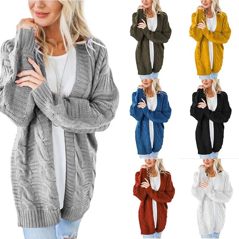 Cárdigan de punto para mujer, Jersey de manga larga con cuello de pico, ropa de calle informal, abrigo de moda, Otoño e Invierno
