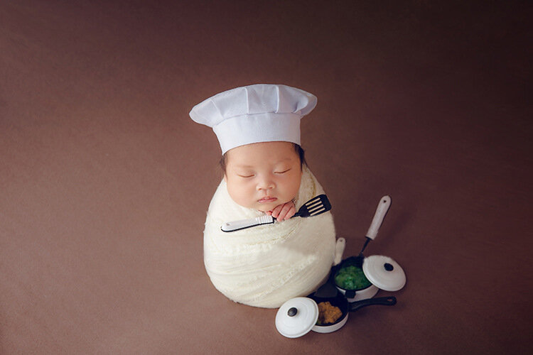 Miniadereços para fotografia, chapéu de chef para recém-nascidos, utensílios de cozinha, acessórios para estúdio fotográfico