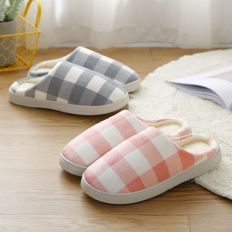 winter home slippers women couple soft indoor slippers fashion plaid zapatillas mujer warm plush ladies shoes