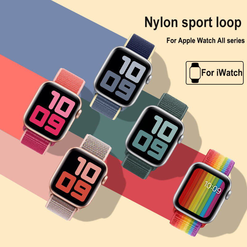 Correa de nailon deporte para Apple watch, banda de 44mm y 38mm para reloj inteligente iWatch 3, 4, 5, 6 se, 40mm y 32mm