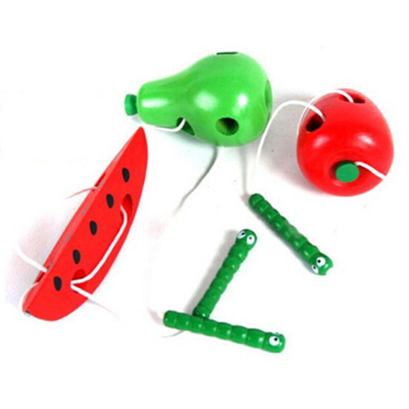 Drewniane zabawki edukacyjne Montessori śmieszne robak jeść owoce jabłko gruszka zabawka dla dziecka wczesne nauczanie pomoce nauczycielskie puzzle zabawki dla dzieci prezent