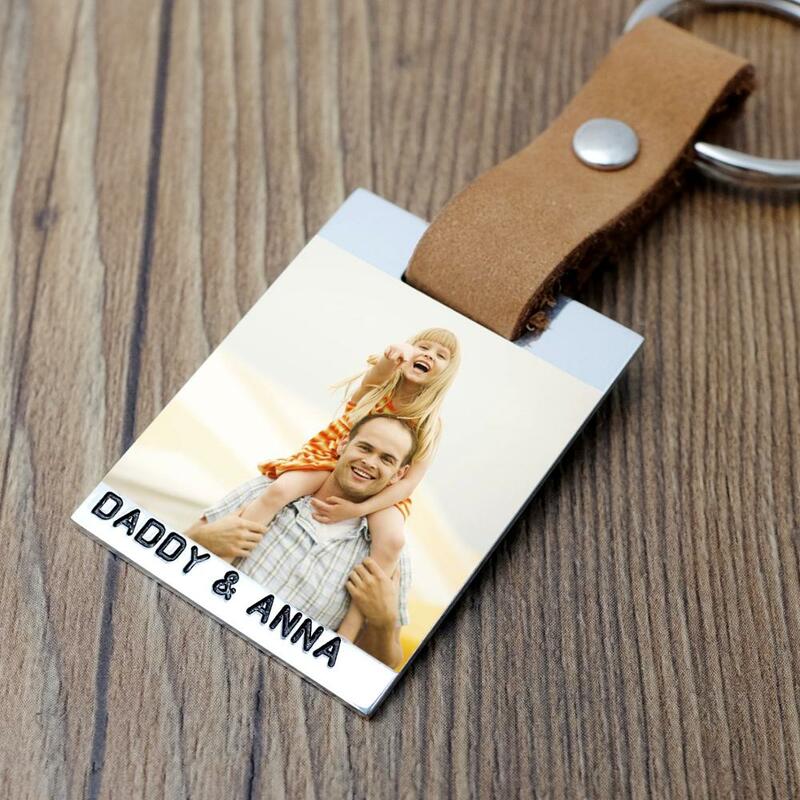 Porte-clés Photo personnalisé, porte-clés en cuir avec noms gravés, cadeau de fête des pères pour papa