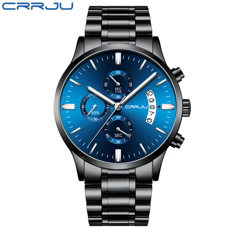 Crrju relógios para homem cronógrafo negócios marca superior luxo japão movimento de quartzo calendário à prova dwaterproof água relógio de pulso