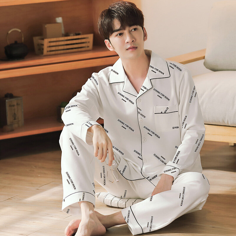 Plus Size Men's Pajamas Cotton Sleepwear Letter Black Lounge Wear PJS Set Pijama Hombre Home Clothes Cotton Pyjama Homme 5xl