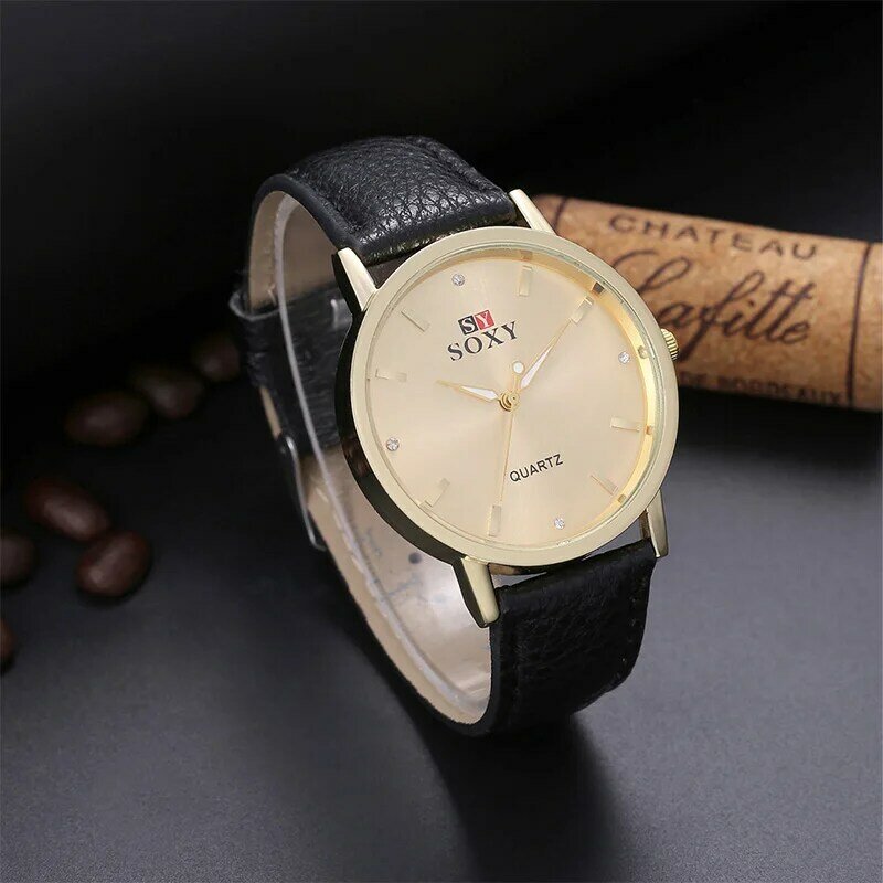 Soxy relógio de quartzo masculino brife relógios apuramento moda elegante marrom banda relógio de couro elegante relógio de pulso relogio masculino