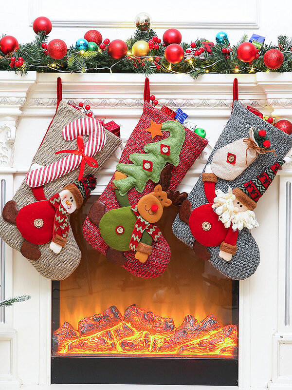45-50cm grandes meias de natal meias com boneco de neve santa elk urso natal doces presente saco lareira decoração da árvore de natal ano novo