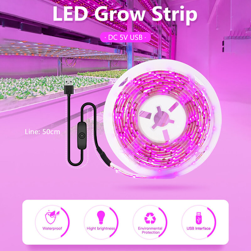 LED 성장 빛 전체 스펙트럼 USB 성장 빛 스트립 식물에 대 한 방수 LED 식물 램프 꽃 온실 수경 Dropship