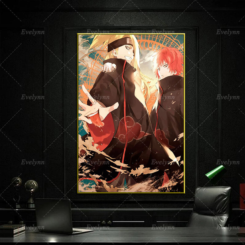 Naruto – affiche en toile avec dessin animé Sasori Deidara Akatsuki, décor de chambre à coucher, peinture murale imprimée, image d'art mural, salon moderne