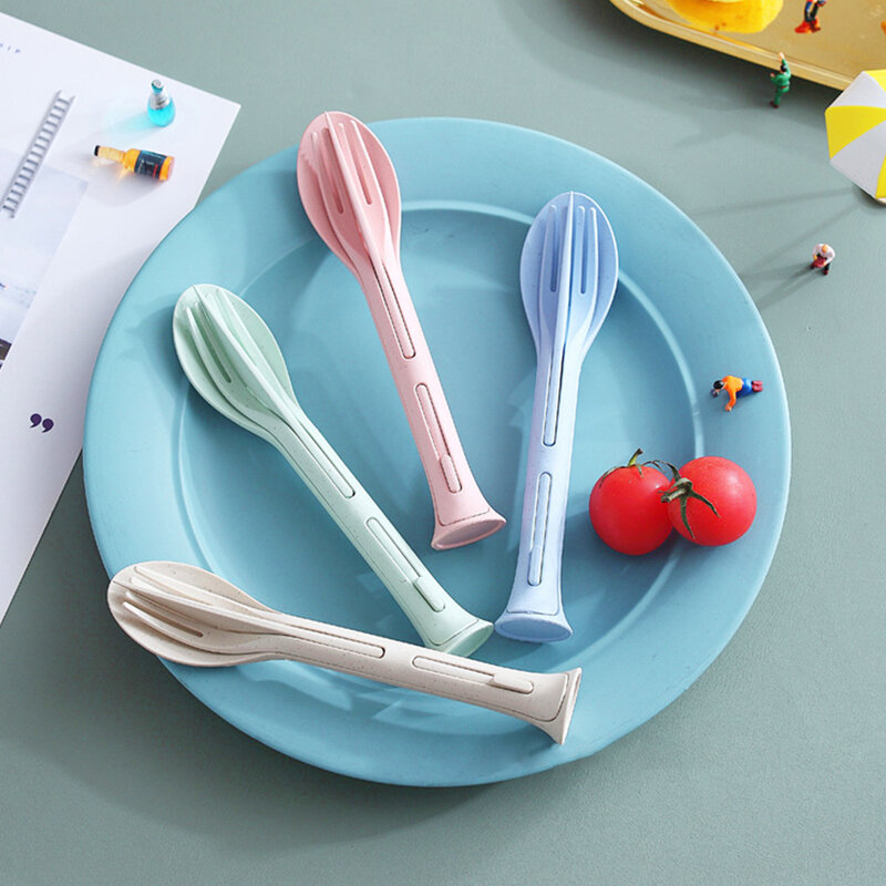 Wheat Straw Portable Knife, Fork And Spoon Household Plastic Spoon And Fork Three-piece Wheat Western Tableware Set