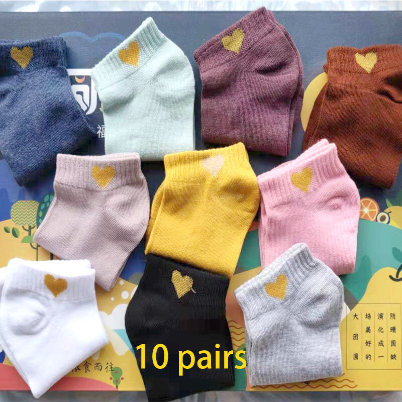 10 pares de meias femininas são comuns para homens e mulheres, meias engraçadas com corte baixo no tornozelo, meias de algodão simples de primavera para meninas