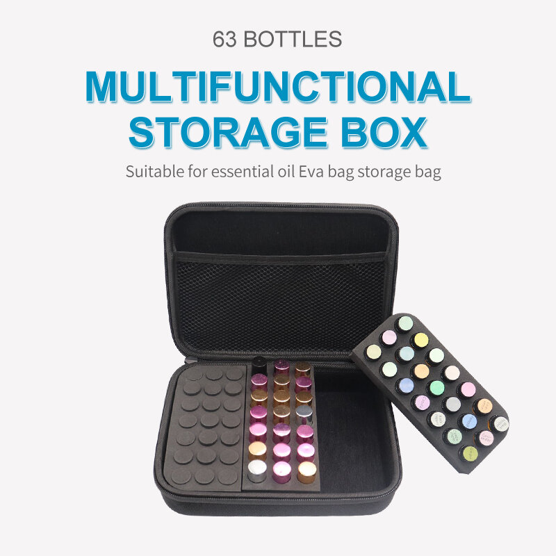 Bolsa de almacenamiento multifuncional para botellas de aceite esencial, caja de almacenamiento de viaje, 63 botellas, 1-3ML