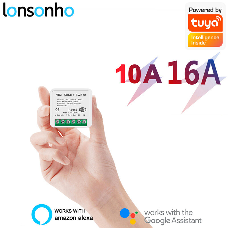 Lonsonho-interruptor inteligente con WiFi, módulo de Control remoto inalámbrico, 10A/16A, Tuya Smart Life, 1 Banda, 2 vías, Alexa y Google Home
