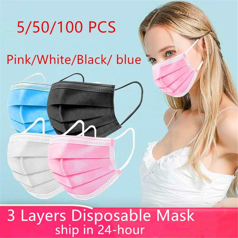 Máscara protetora descartável não tecida de 3 camadas máscara facial descartável respirável earband adulto máscara boca mascarilla transporte de 18 horas