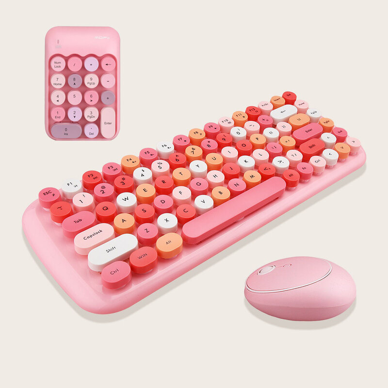 Kit de clavier et souris sans fil pour ordinateur portable, avec tapis de souris 1600DPI gratuit, rétro Punk coloré, 84 touches rondes