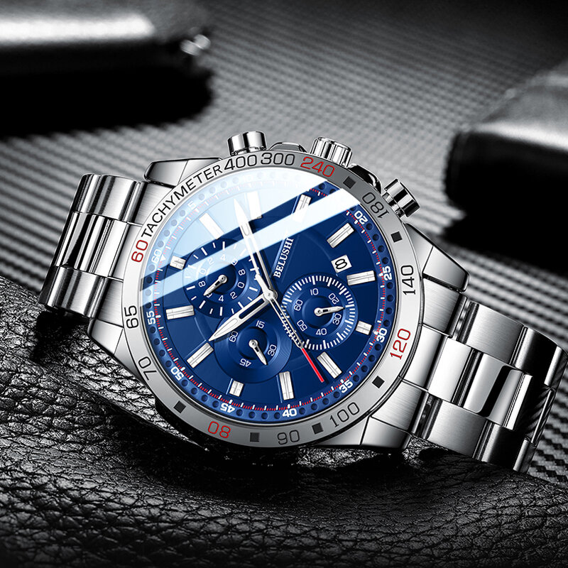 Watches Mens Top Brand Luxury Black Steel Business Quartz Wristwatches Men Waterproof Chronograph Luminous Analog Watch For Men