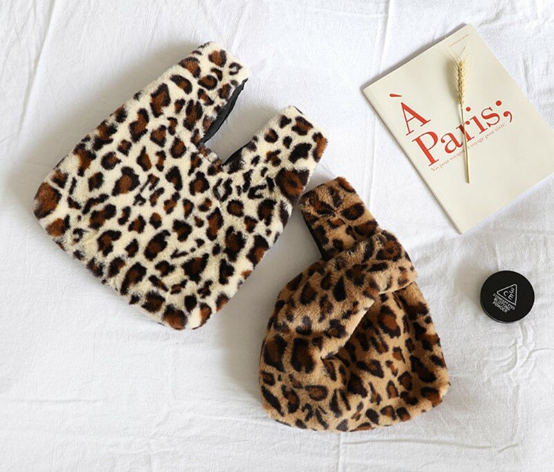 Bolso de mano de piel sintética de leopardo para mujer, Bolsa de mano pequeña, de piel de visón, a la moda