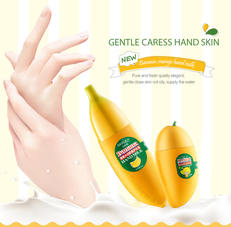 Con forma de fruta de plátano/Mango crema para manos humedad nutrición Anti-agrietados mujeres cuidado de las manos invierno aceite de loción Control de crema de la mano