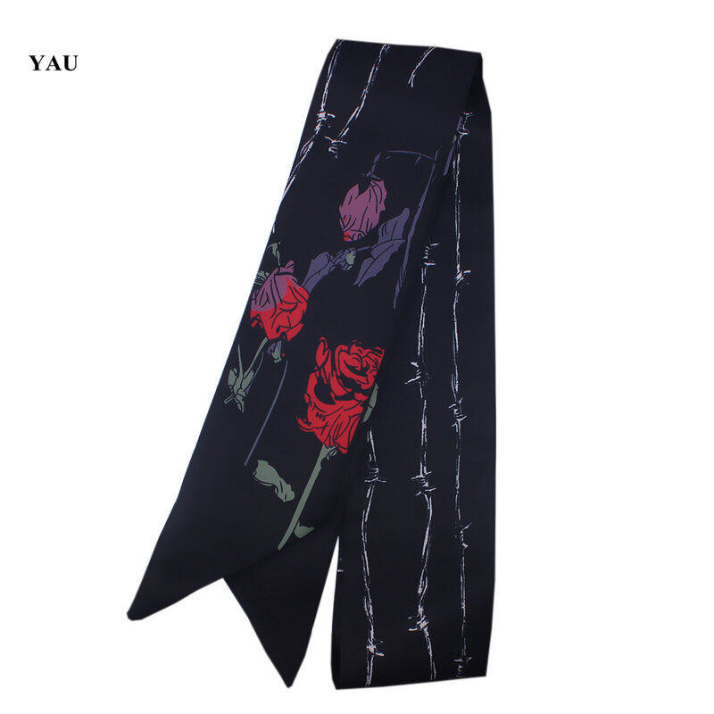 120cm*7cm Silk Woman Scarf bag handle Long Small Chinese Rose Printed ribbon bandage shawl skinny scarves Bag Accessories