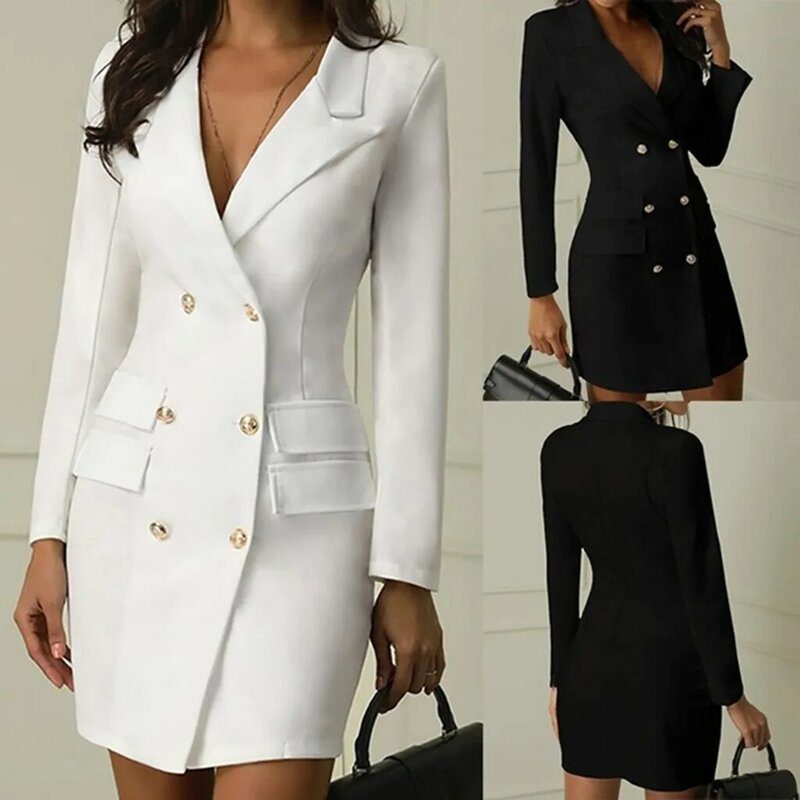 Fashion Office Ladies suit women blazer dress Double Breasted Button Front Military Style Long Sleeve Dress Free Ship платье Z4