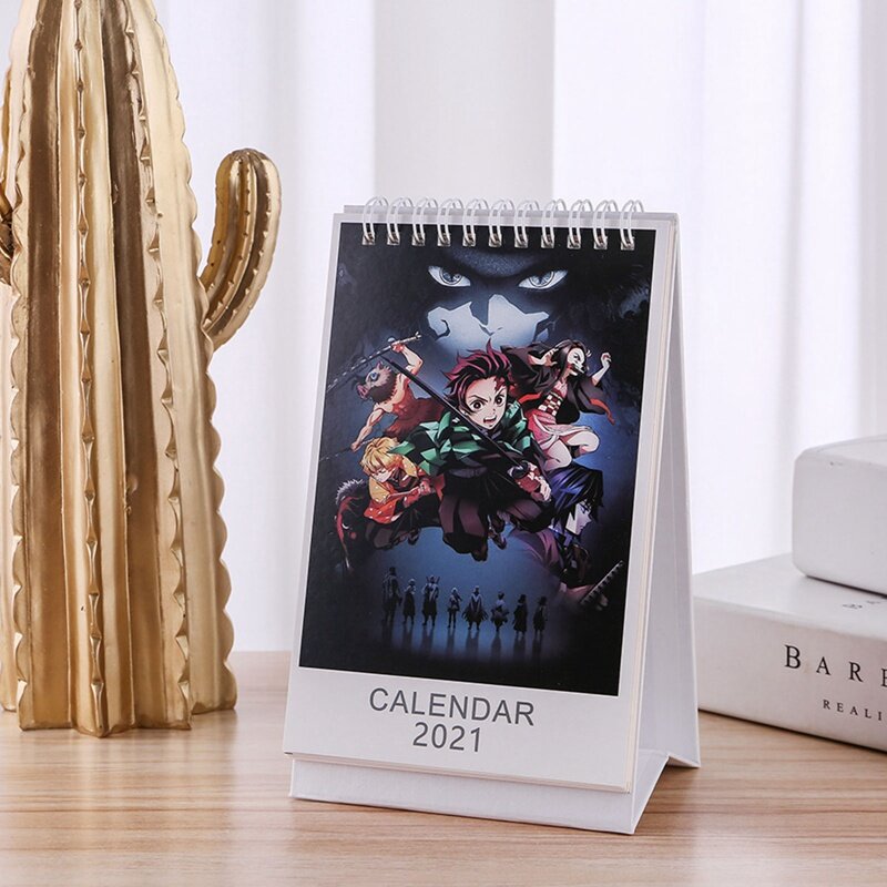 Calendario de escritorio de Anime, figuras de dibujos animados de Demon Slayer Kimetsu No Yaiba, Kamado, Tanjirou, planificador diario, 2021