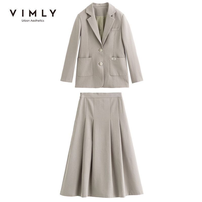 Vimly Vrouwen Blazer Rok Kleding Set Fashion Notched Solid Blazer Hoge Taille Rok Elegante Kantoor Dame 2 Stuk Set F6282