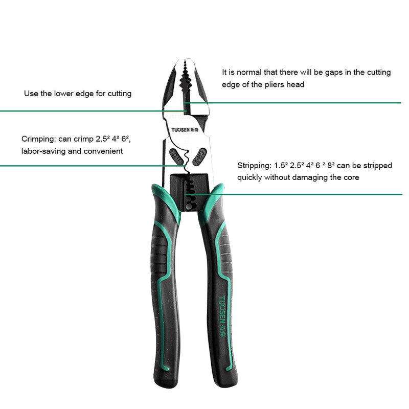 TOUSEN Tool vise Needle-nose pliers Multifunctional pliers Labor-saving wire cutters 8-inch diagonal pliers 9-inch vise