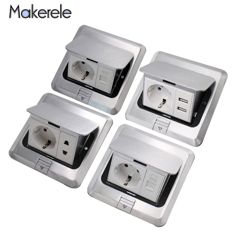 10A EU Standard Quick / Slow Pop Up Floor Socket USB Phone Internet Sockets 2 Way Electrical Switches Power Outlet
