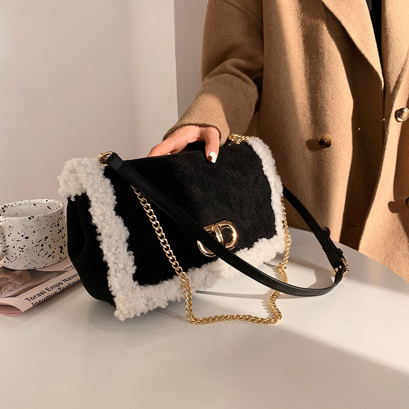 Neue Plüsch Schulter Taschen Für Frauen Luxus Designer Marke Diamant Gitter Unterarm Tasche Große Kapazität Mode Kette Handtasche Kupplung