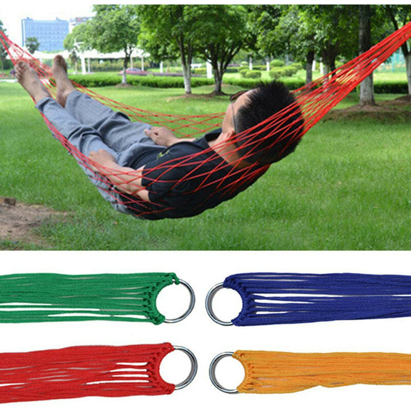 Outdoor Camping Portable Hammocks Comfortable Hanging Nylon Mesh Rope Hammocks